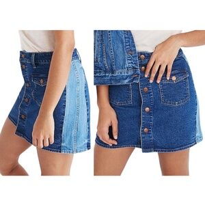 Madewell Pieced Edition Stretch Denim Mini Skirt Two Tone Blue H6086 Size 24
